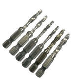 6PC SAE Drill Tap Combination Bit Set Deburr Countersink Hex Bit HSS 1/4 Shank