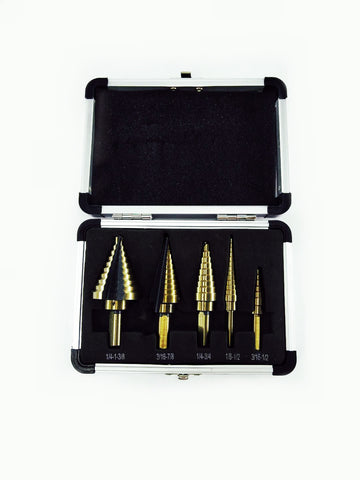 Step Drill Bit Set, High Speed Steel, Set of 5 Step Drill, Total 50 Sizes 18183