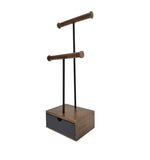 2 Tier Double T Bar Necklace Bracelet Jewelry Display Stand Wood Drawer Storage