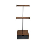 2 Tier Double T Bar Necklace Bracelet Jewelry Display Stand Wood Drawer Storage