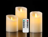 3PC Flameless Candles Battery Operated Pillar Wax Flicker Moving Wick LED Candle
