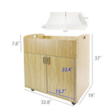 FixtureDisplays® Children Infant Changing Table with Pad, Wooden Changing Table, Natural, Optiona Install Castors 18541-MAPLE