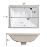 20X14.5 Undermount Bathroom Sink Classic Contemporary Rectangular White 18731
