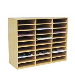 FixtureDisplays? 29.5 X 23.6 X 11.2 Wood Adjustable Literature Organizer, 27 Compartment Mailslot Organizer, Removable Shelves, Stackable 18818