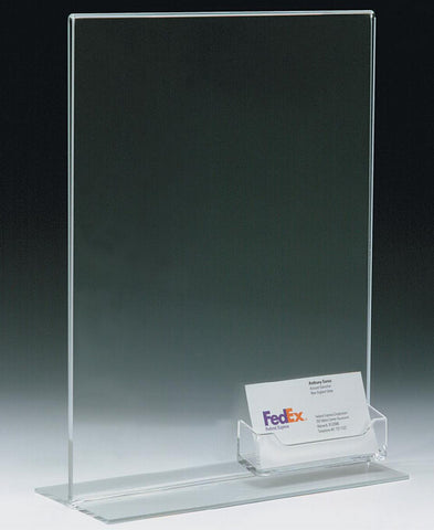 8.5 x 11 Acrylic Sign Holder with Pocket for Business Cards, T style   Clear