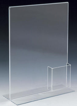 Acrylic Sign Holder for Tabletop, with Pocket for 4 x 9 Brochures   Clear