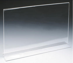 Acrylic Sign Holder for Tabletops, Horizontal, Bottom Insert, T style   Clear
