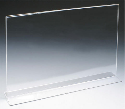 Acrylic Sign Holder for Tabletops, Horizontal, Bottom Insert, T style   Clear