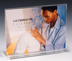 7 x 5 Acrylic Sign Holder for Tabletops, Horizontal, Top Insert, T style   Clear