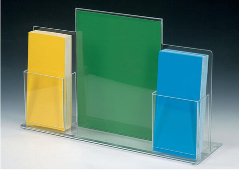 8.5 x 11 Acrylic Sign Holder with (2) 4 x 9 Brochure Pockets, T style   Clear
