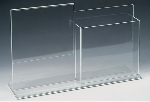 8.5 x 11 Acrylic Sign Holder with Pocket for 8.5 x 11 Magazines, T style   Clear
