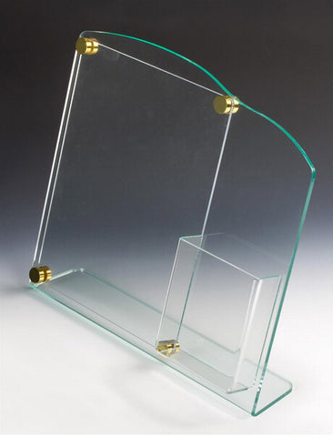 Acrylic Sign Holder w/ Pocket for 4 x 9 Brochures, Standoff Hardware   Clear