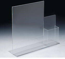 11 x 14 Acrylic Sign Holder with Pocket for 4 x 9 Brochures, T style   Clear