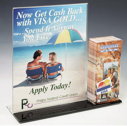 Acrylic Sign Holder with Pocket for 4 x 9 Brochures, T style   Black Base