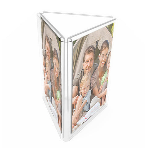 4 x 6 Acrylic Sign Holder for Tabletops, 3 sided Fixture with Open Center   Clea