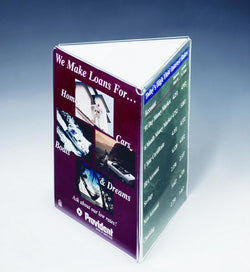 Acrylic Sign Holder for Tabletops, 3 sided Fixture with Open Center   Clear