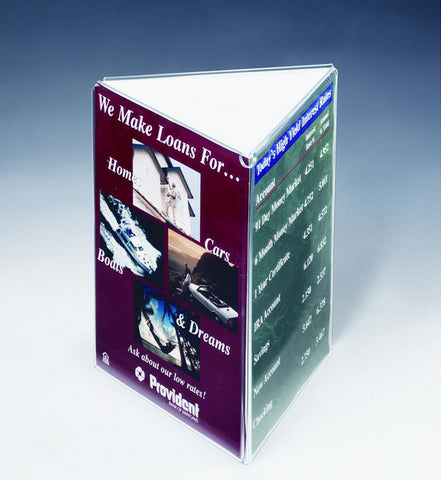 Acrylic Sign Holder for Tabletops, 3 sided Fixture with Open Center   Clear