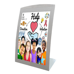FixtureDisplays? 11 x 17 Sign Holder for Tabletop, with Magnetic Lens, Curved - Silver 19127