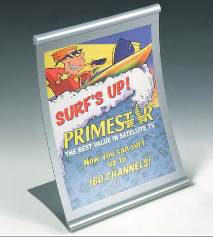 8.5 x 11 Sign Holder for Tabletop with Curved Frame, Magnetic Lens   Silver