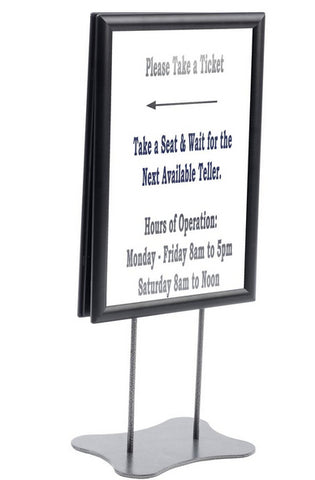 11 x 17 Sign Holder with Pedestal Base, Double sided, Snap Open   Black 19136