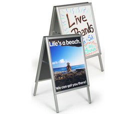 Sidewalk Sign for Posters, Includes White Wet Erase Surface, 2 Sided   Silver