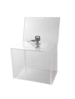 6.1 x 8.9 x 4.4 Acrylic Ballot Box w/ 6 x 4 Header Lock   Clear 19216
