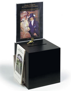 Metal Ballot Box w/ 8.5 x 11 Header, Side Pocket, Pen Lock, Wall Mount   Black