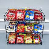 24 Wide X 14.9 Deep X 23.2 Tall 3-Open-Shelf Wire Rack for Countertop Chips Snack Book Display Organizer Concession Theatre Kitchen Pantry Stand Black 19396