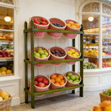 38.5 x 44.0 x 11.3 Tiered Wooden Display, Floorstanding, 9 Baskets   Green &