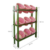 38.5 x 44.0 x 11.3 Tiered Wooden Display, Floorstanding, 9 Baskets   Green &