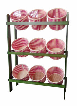 38.5 x 44.0 x 11.3 Tiered Wooden Display, Floorstanding, 9 Baskets   Green &