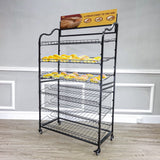39" Wide Bakery Display Rack Wheels Adjustable Shelves Header Holder Black Stand