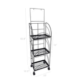3 Tier Metal Shelving Display w/ Wheels & Removable Sign Header, Black Finish