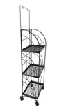 3 Tier Metal Shelving Display w/ Wheels & Removable Sign Header, Black Finish