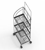 3 Tier Metal Shelving Display w/ Wheels & Removable Sign Header, Black Finish
