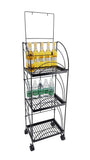 3 Tier Metal Shelving Display w/ Wheels & Removable Sign Header, Black Finish