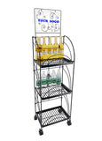 3 Tier Metal Shelving Display w/ Wheels & Removable Sign Header, Black Finish