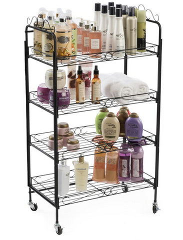 24.25w Metal Shelving Display w/ Locking Wheels 4 Open Space Shelves   Black
