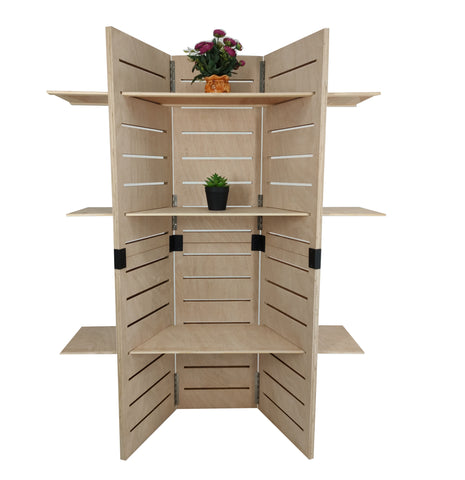 48.0 x 59.5 x 14.5 Wooden Retail Shelving Unit w/ 3 Shelves, Folding Panels