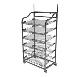 30w Bakery Display Rack w/ Wheels, 6 Shelves Header   Black