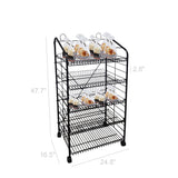 FixtureDisplays? 24.8 X 16.5 X 48 Bakery Display Rack w/Wheels, 5 Adjustable Shelves & 2 Sign Holders - Black