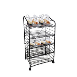 FixtureDisplays? 24.8 X 16.5 X 48 Bakery Display Rack w/Wheels, 5 Adjustable Shelves & 2 Sign Holders - Black