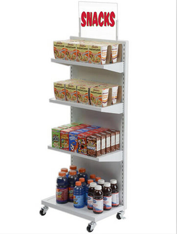 17.8 x 43.8 x 11.8 Metal Shelving Display w/ Wheels, 4 Shelves Header   White