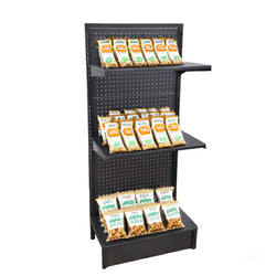 24.0" Wide Gondola Rack Stand with Two Shelves Black Pegboard Display 19418