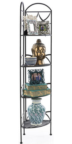 22.25w Corner Retail Shelving Unit w/ 4 Wire Shelves, Ornate Design ?C Black