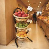FixtureDisplays 3 Tier Wicker Basket Metal Stand with Sign Clips, Market Basket Storage Organizer 19425