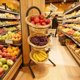 FixtureDisplays 3 Tier Wicker Basket Metal Stand with Sign Clips, Market Basket Storage Organizer 19425
