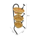FixtureDisplays 3 Tier Wicker Basket Metal Stand with Sign Clips, Market Basket Storage Organizer 19425