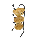 FixtureDisplays 3 Tier Wicker Basket Metal Stand with Sign Clips, Market Basket Storage Organizer 19425