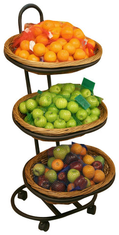 3 Tier Basket Stand, Rolling, Wicker   Black 19426